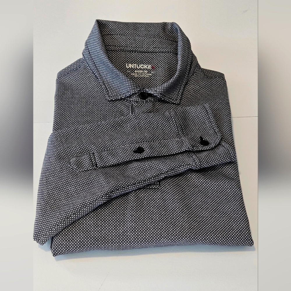 UNTUCKit Mens Medium Damaschino Diamond/Birdseye Design Long Sleeve Pull…
